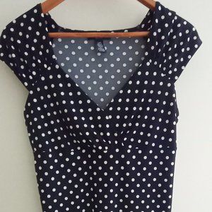 'CHAPS' Vintage vibe crossover top Navy/White Polka Dot Top Size L